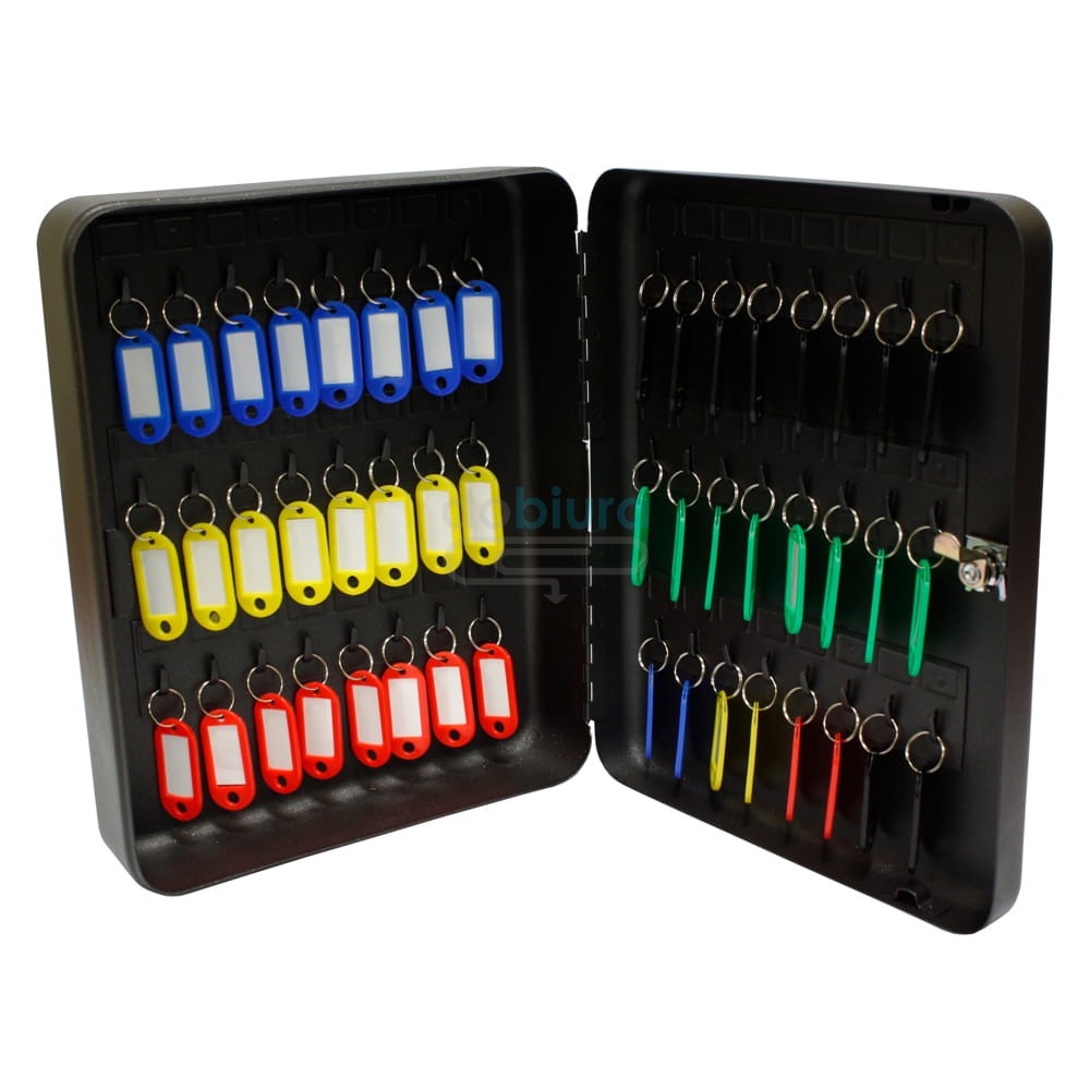 Szafka wisząca na 48 kluczy czarna z zawieszkami Metalplus