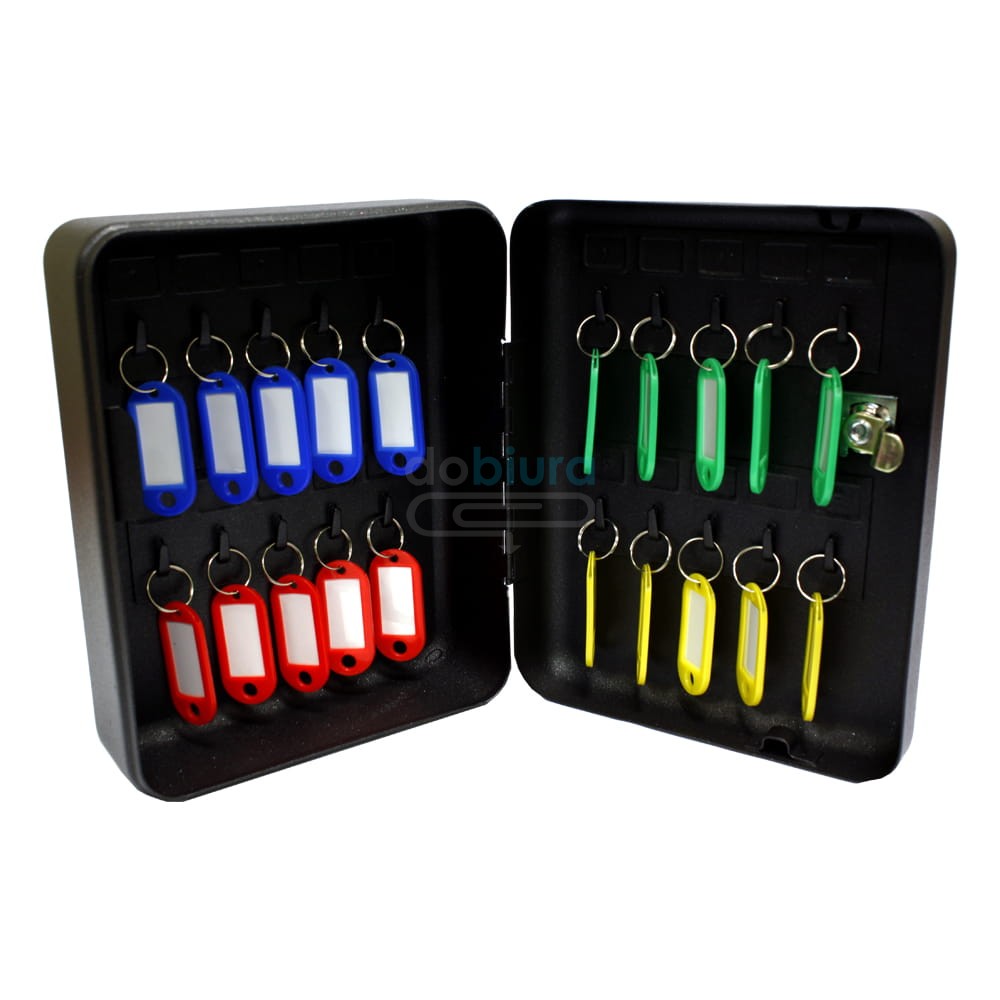 Szafka wisząca na 20 kluczy czarna z zawieszkami Metalplus