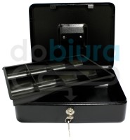 Duża kasetka na pieniądze czarna z wkładką na bilon zamykana na klucz Metalplus