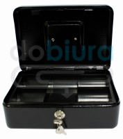 Kasetka na pieniądze z wkładką na bilon czarna zamykana na klucz Metalplus